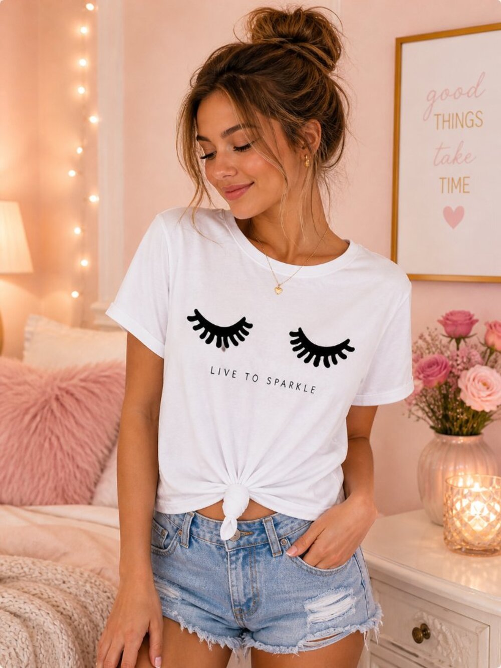 ✨ NEW Live to Sparkle Lash Tee ✨ Camiseta Pestañas Cute 💕